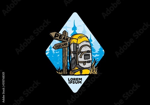 Mountain bag beside the way sign illustration