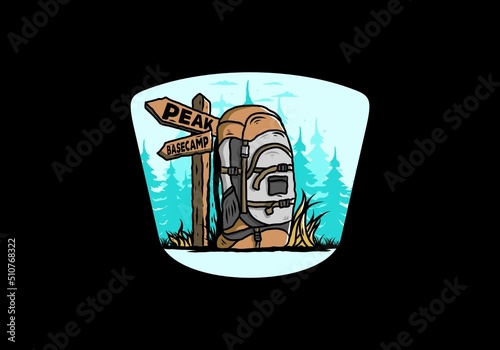 Mountain bag beside the way sign illustration