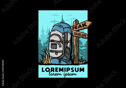 Mountain bag beside the way sign illustration