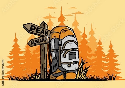Mountain bag beside the way sign illustration