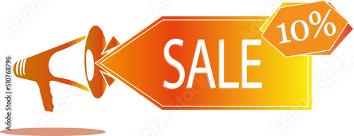 orange discount advertising with a shout with the inscription of the sale and the percentage of the discount, 2D image mimalism print