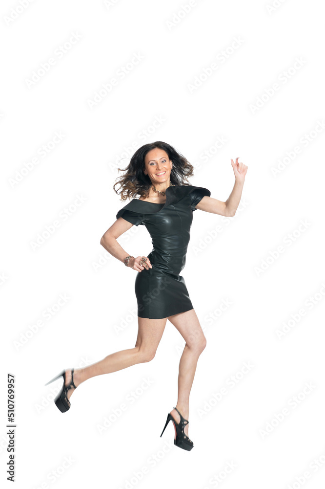 Portrait of beautiful woman wearing black dress on white background Portrait of beautiful woman wearing black dress on white background