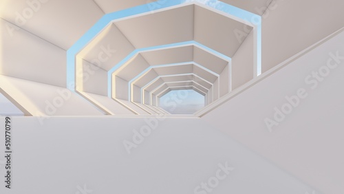 Architecture interior background geometric shape arched passageway 3d rendering