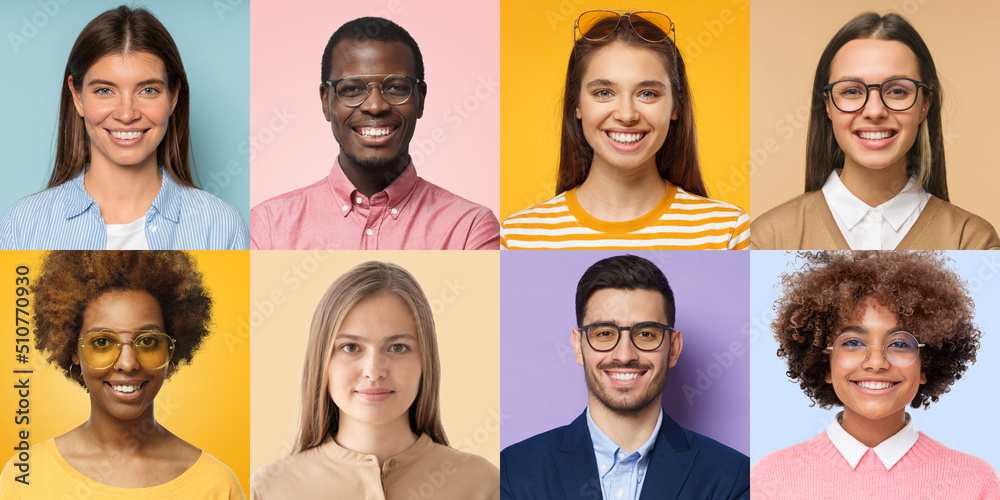 Collage of portrait and face of diverse group of various young people for profile picture Collage of portrait and face of diverse group of various young people for profile picture