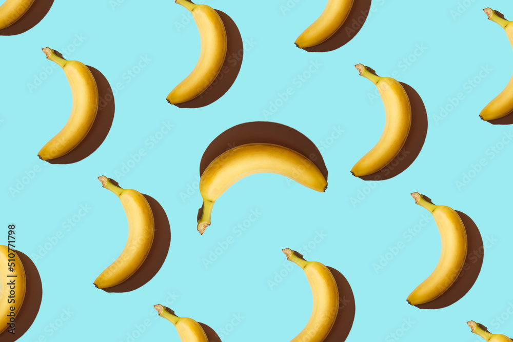 Banana texture. Bananas on a blue background