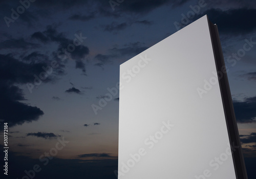White sign mockup over sunset sky, 3D rendering