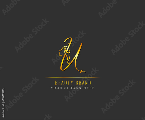 elegant beauty and spa treatment letter U logo. letter U luxury beauty face logo. logo template for beaauty spa and treatment
