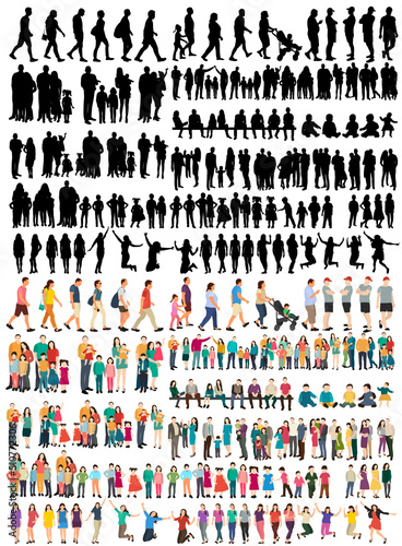 set people silhouette on white background, isolated, vector
