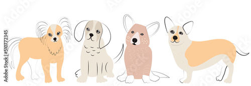 Wallpaper Mural small dogs doodle sketch, outline, isolated, vector Torontodigital.ca