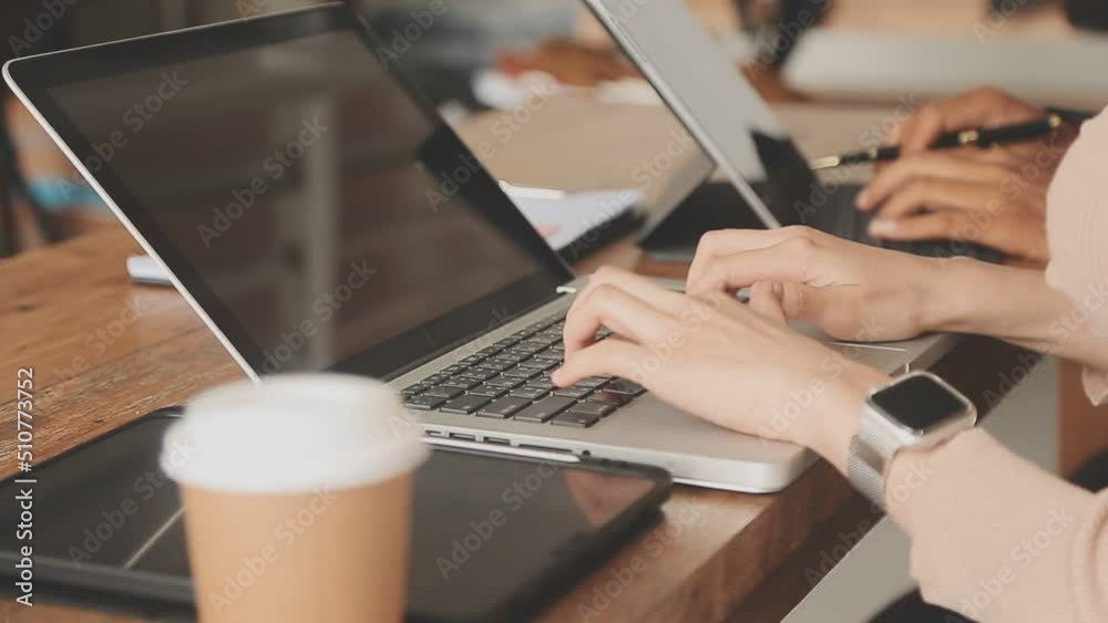 Businessman working with smart phone and laptop and digital tablet computer in office with digital marketing media in virtual icon