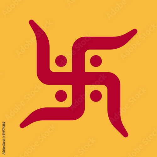 The Swastika symbol, Swastik, sacred symbol of Hindus of divinity and spirituality vector icon in flat style design isolated on yellow background. Vector illustration. photo