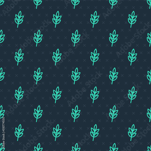 Green line Leaf icon isolated seamless pattern on blue background. Leaves sign. Fresh natural product symbol. Vector