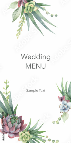 Watercolor vector hand painted wedding invitation card template.