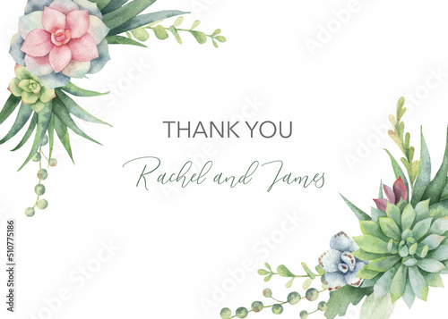 Watercolor vector hand painted wedding invitation card template.