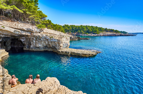 Fototapeta Naklejka Na Ścianę i Meble -  Famous Seagull Rock at Pula Cave - Next to Cyclone Beach - Istria - Croatia