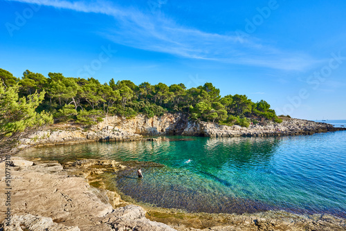 Fototapeta Naklejka Na Ścianę i Meble -  Famous Cyclone Beach next to Seagull Rock and Pula Cave - Istria - Croatia