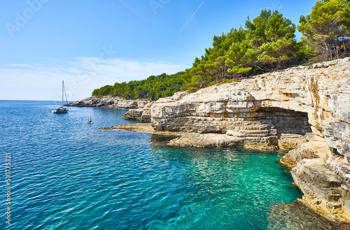 Fototapeta Naklejka Na Ścianę i Meble -  Famous Seagull Rock at Pula Cave - Next to Cyclone Beach - Istria - Croatia