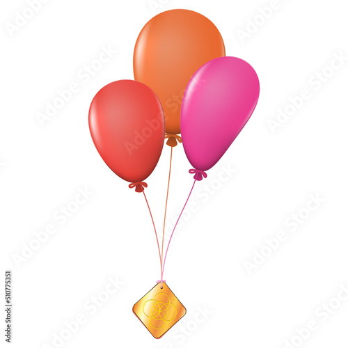 Abstract golden NFT non fungible token on bunch of balloons isolated on white background. Free distribution of collectible NFT.  Airdrop concept.
