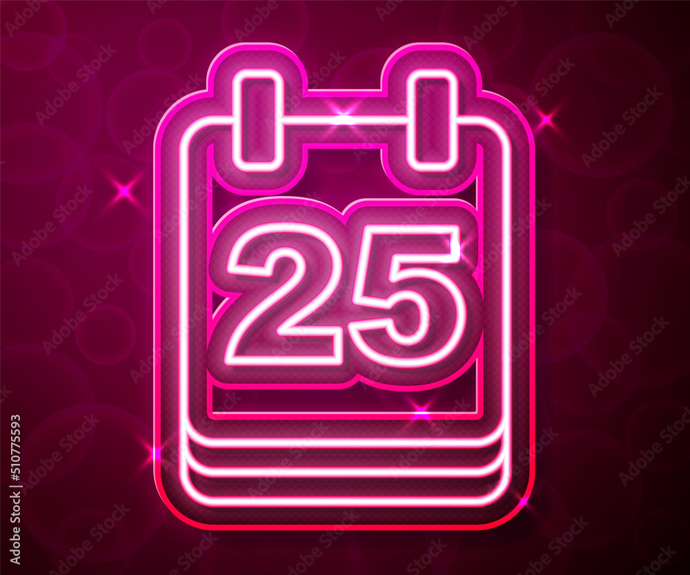 Glowing neon line Christmas day calendar icon isolated on red background. Event reminder symbol. Merry Christmas and Happy New Year. Vector Glowing neon line Christmas day calendar icon isolated on red background. Event reminder symbol. Merry Christmas and Happy New Year. Vector