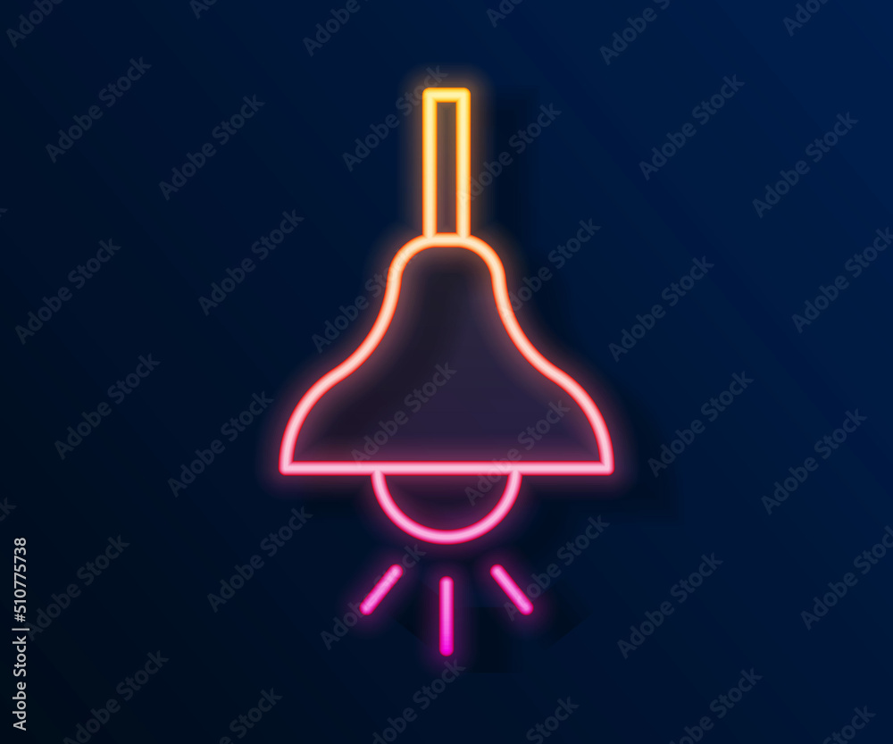 Glowing neon line Lamp hanging icon isolated on black background. Ceiling lamp light bulb. Vector Glowing neon line Lamp hanging icon isolated on black background. Ceiling lamp light bulb. Vector