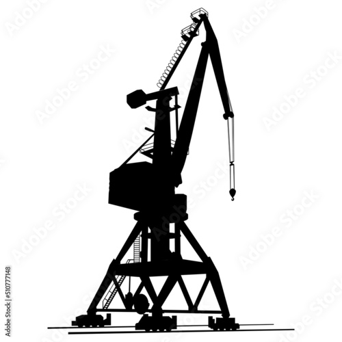 Port crane silhouette for loading and unloading cargo ships Isolated.