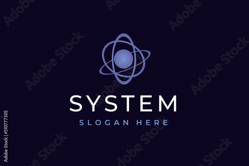 System Logo creative modern concept design premium. Orbits planets in round icon for logo IT, concept design from space exploration, astrology. Vector illustration