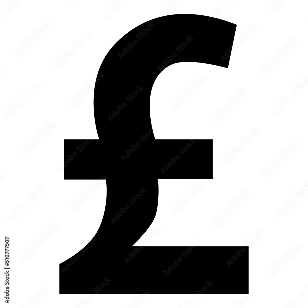 Obraz premium Great Britain pound GBP currency sign silhouette in front view isolated on white background. Currency by Central Bank of United Kingdom.