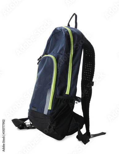 Stylish new black backpack isolated on white