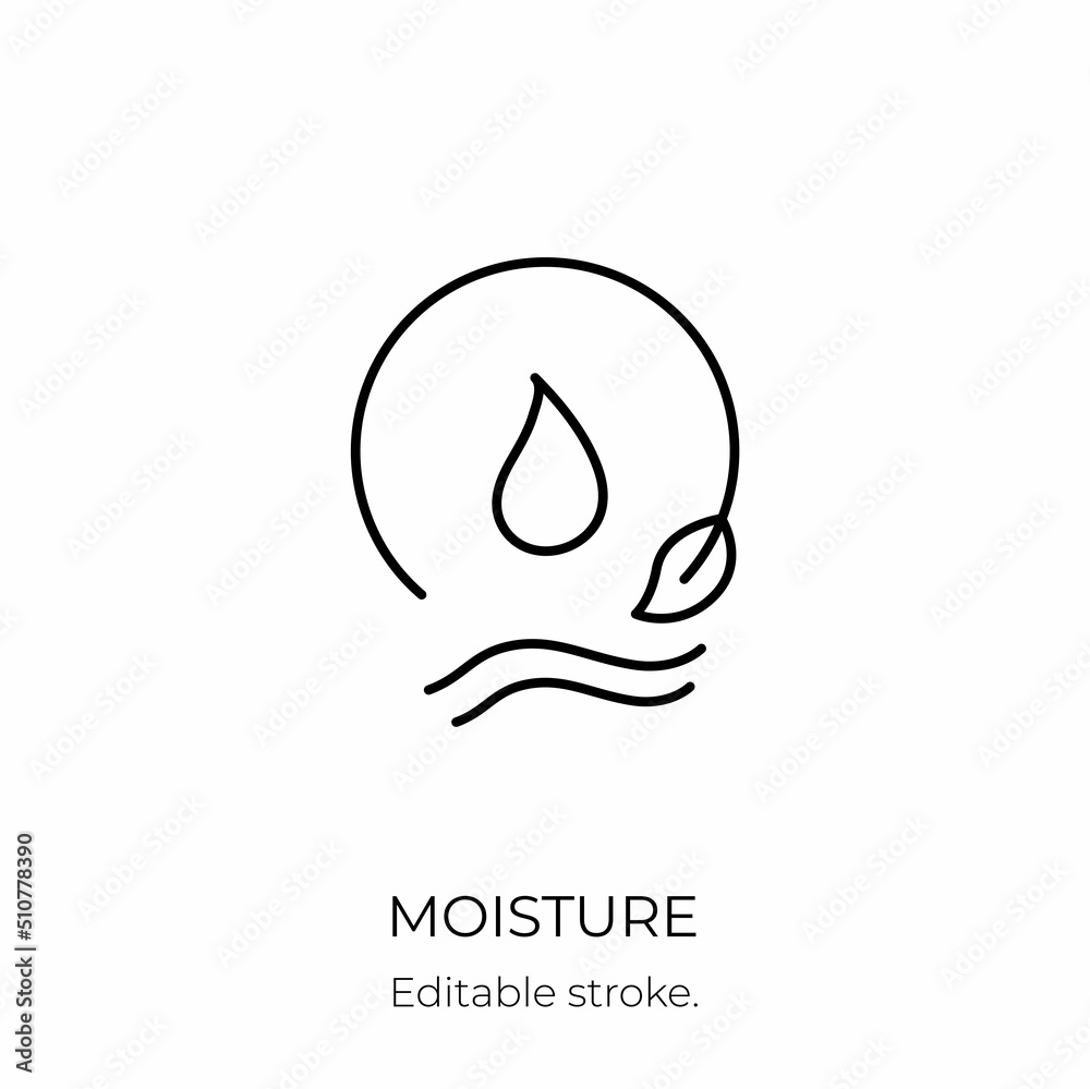 Moisture and nutrition icon for revitalizing and hydrating face beauty product. Editable stroke. Vector stock illustration isolated on white background for packaging design. Moisture and nutrition icon for revitalizing and hydrating face beauty product. Editable stroke. Vector stock illustration isolated on white background for packaging design.
