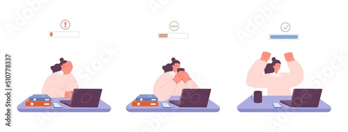 Sleepy tired woman in office drink coffee and get more active for working process. Caffeine energy, morning addiction for wake up vector concept