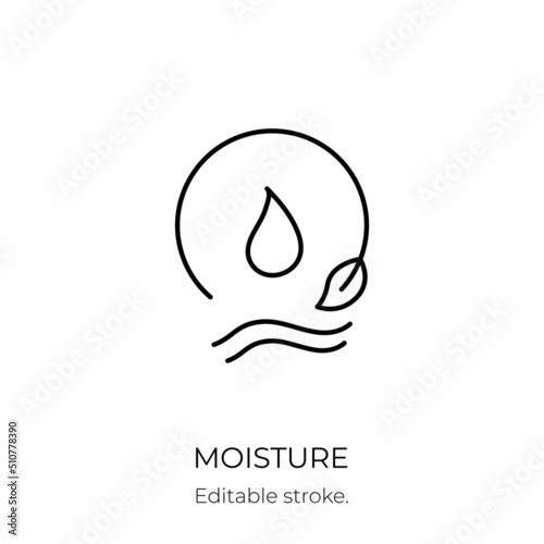 Moisture and nutrition icon for revitalizing and hydrating face beauty product. Editable stroke. Vector stock illustration isolated on white background for packaging design.