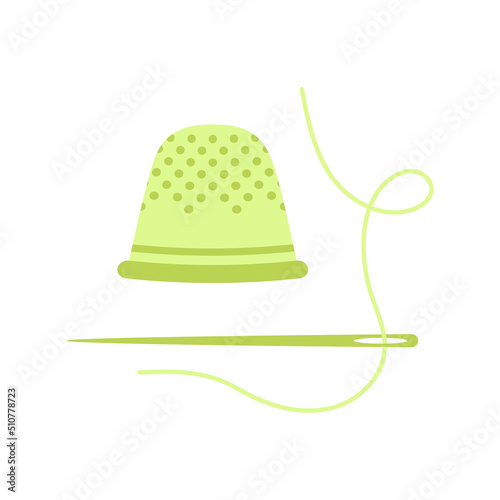 vector illustration with thimble and needle, flat style