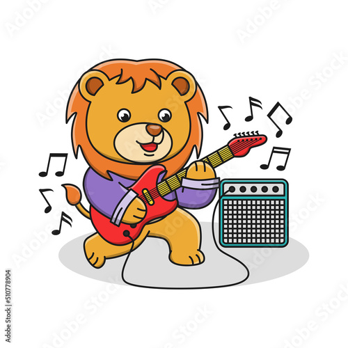 Cartoon lion playing electric guitar vector illustration design