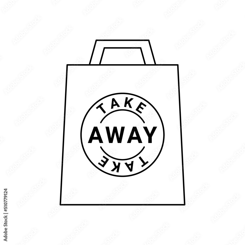 Take Away for food bag, line sign. Takeout service. Pack witch symbol free takeaway food for fast delivery service. Vector illustration