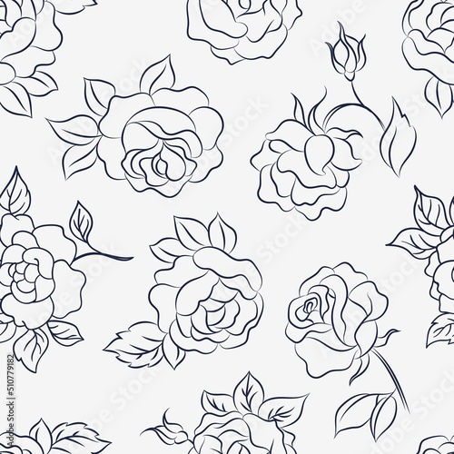 Wallpaper Mural Hand drawn outline roses seamless pattern. Rose garden, romantic flowers print. Decorative nature vector background Torontodigital.ca