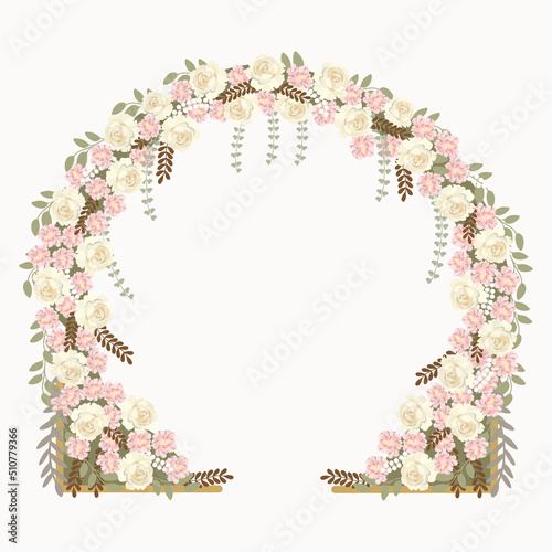 Wedding arch with peony flowers. Vector illustration.