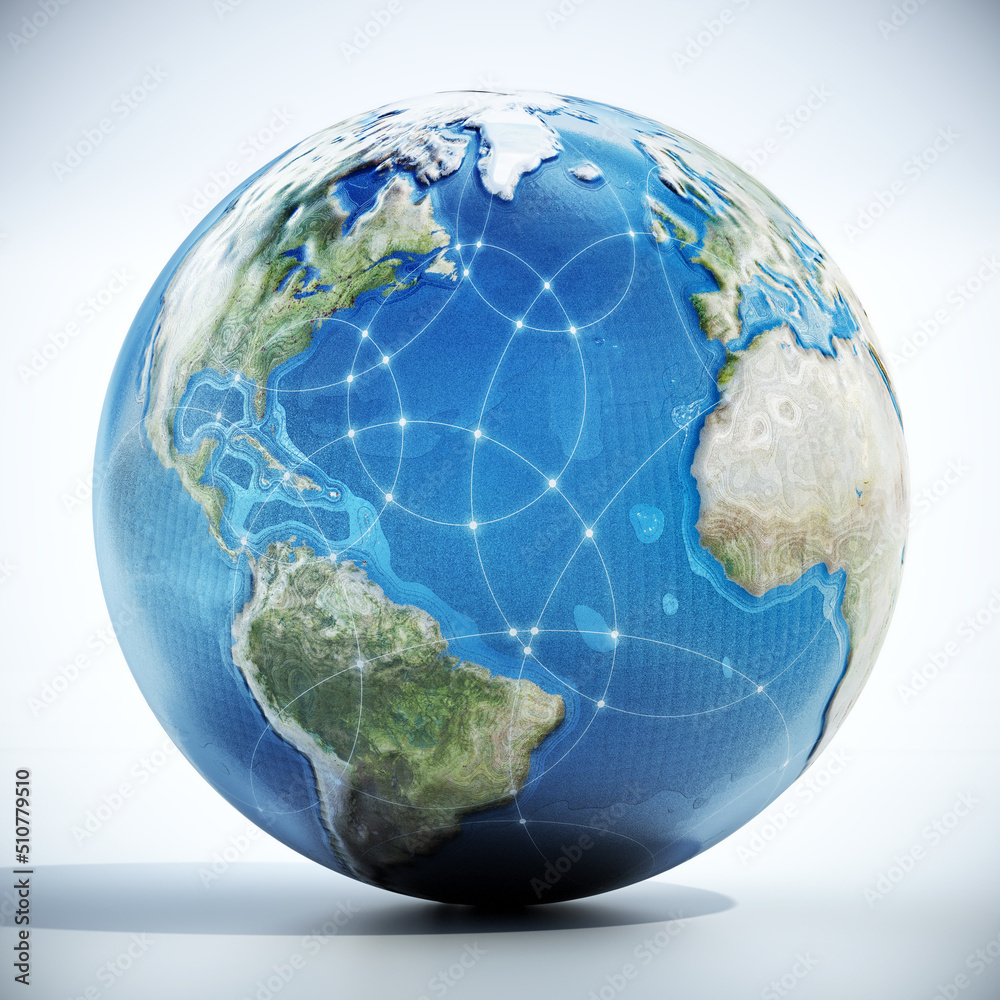 Fototapeta premium Earth with intersecting circles isolated on white background. 3D illustration