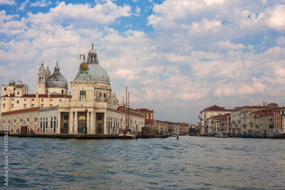 The entrance to the Grand Canal, the Punta della Dogana, and the dome of the Salute from the Bacino di San Marco, Venice, Italy