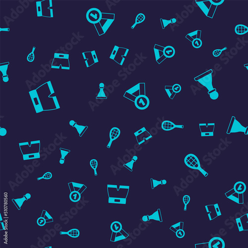 Set Boxing short, Chess, Medal and Tennis racket on seamless pattern. Vector