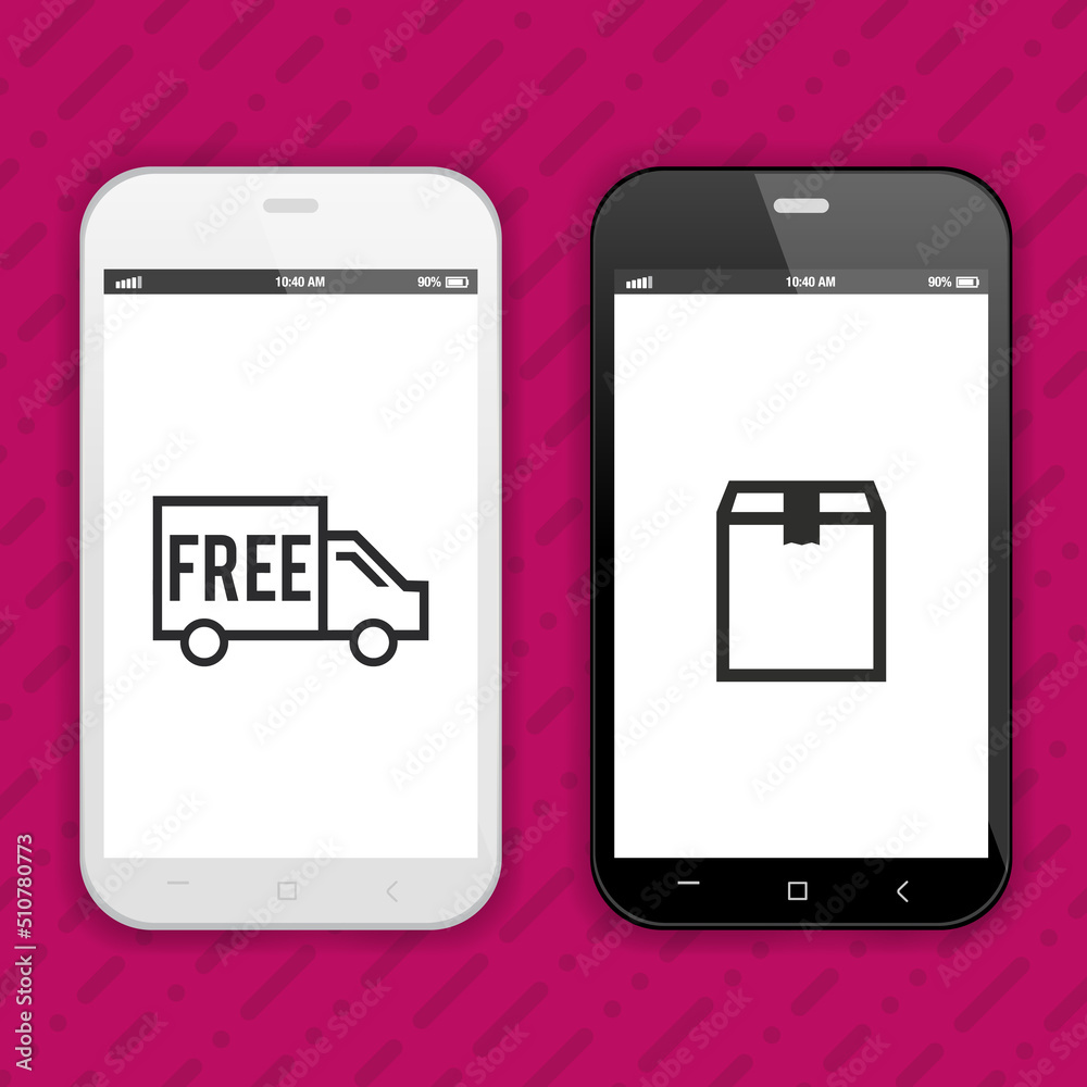 Smartphone with free delivery icons on screen. Vector illustration. Smartphone with free delivery icons on screen. Vector illustration.