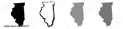 Illinois US state map in black color and outline isolated on white background. Vector illustration.