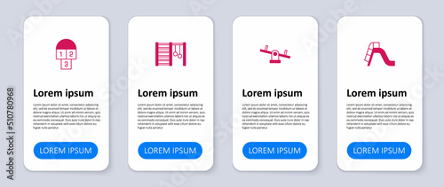Set Slide playground, Seesaw, Swedish wall and Hopscotch. Business infographic template. Vector