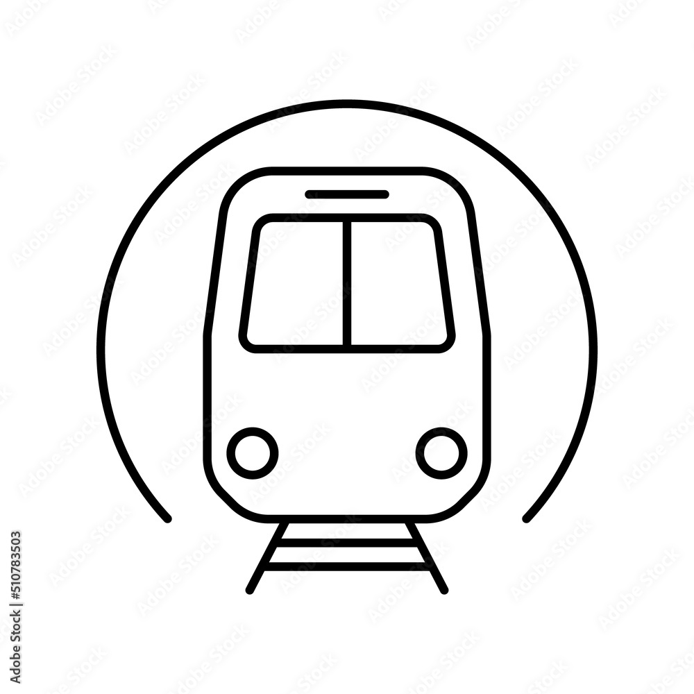 Subway Train in Front View Black Line Icon. Metro Station Linear Pictogram. Symbol of Underground Station for Electric Public Transport Outline Icon. Logo Metro. Isolated Vector Illustration Subway Train in Front View Black Line Icon. Metro Station Linear Pictogram. Symbol of Underground Station for Electric Public Transport Outline Icon. Logo Metro. Isolated Vector Illustration