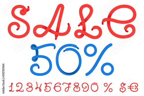 Sale banner with numbers set, percent, and currency sign. Sport template made of shoelace.