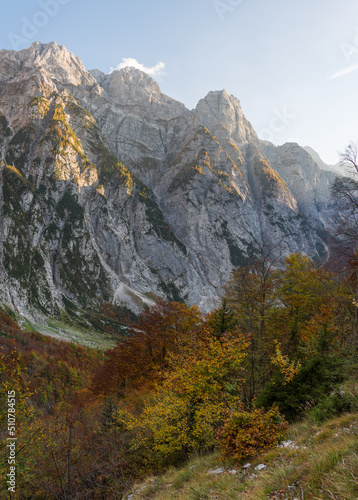 Autumn in Trenta valley in the mountains of Julian Alps