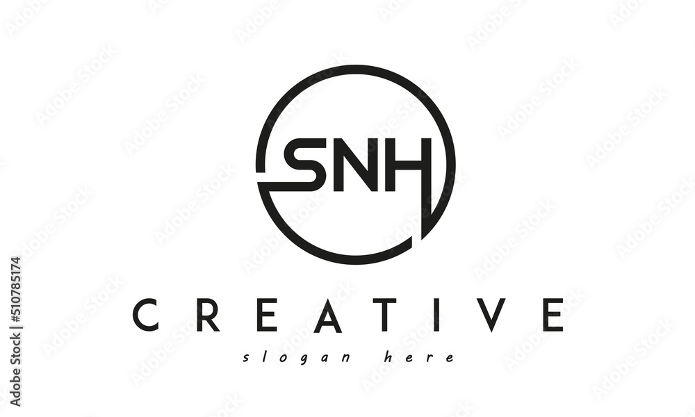 initial SNH three letter logo circle black design	