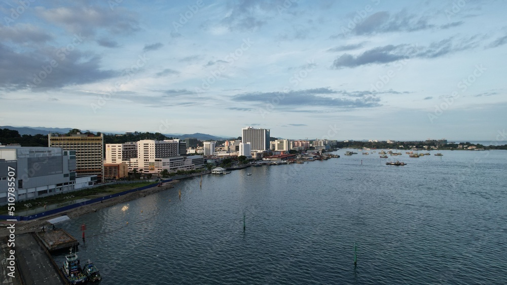 Kota Kinabalu, Sabah Malaysia – June 14, 2022: The Waterfront and Esplanade Area of Kota Kinabalu City Centre Kota Kinabalu, Sabah Malaysia – June 14, 2022: The Waterfront and Esplanade Area of Kota Kinabalu City Centre