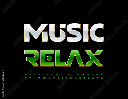 Vector creative logo Music Relax. Stylish Alphabet Letters and Numbers set. Modern Green Font.