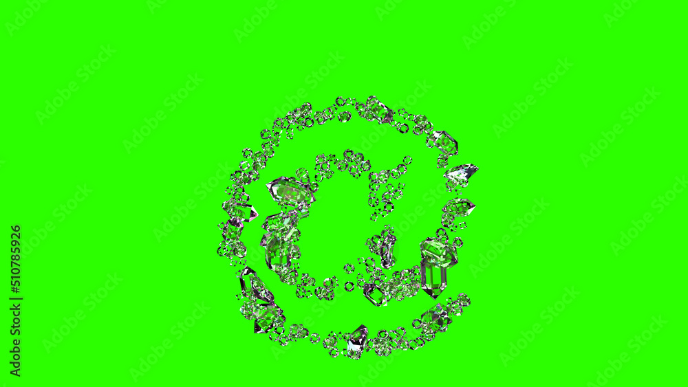 glowing clear brilliants at sign on green screen, isolated - object 3D illustration