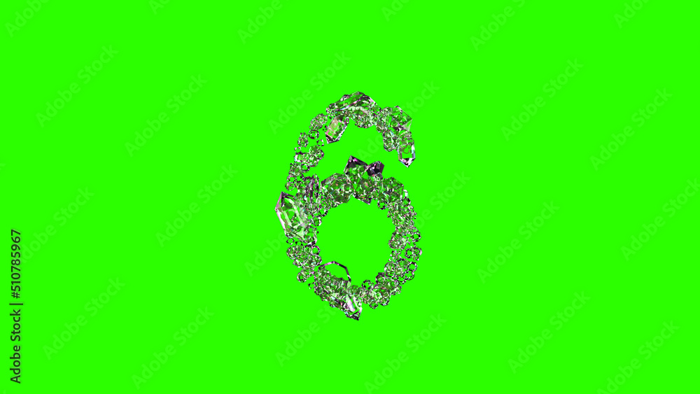glowing finest brilliants number 6 on chroma key screen, isolated - object 3D illustration glowing finest brilliants number 6 on chroma key screen, isolated - object 3D illustration